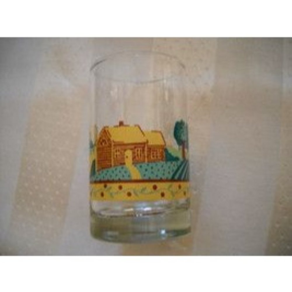 2 Vintage Crisa Signed Farm Scene Small Breakfast Juice Glass Tumblers 1980's
